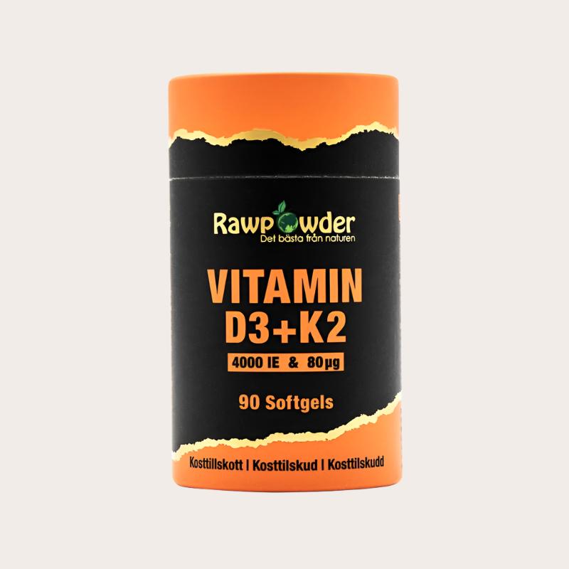 Rawpowder Vitamin D3 4000 IE + K2 80μg 90 kapslar